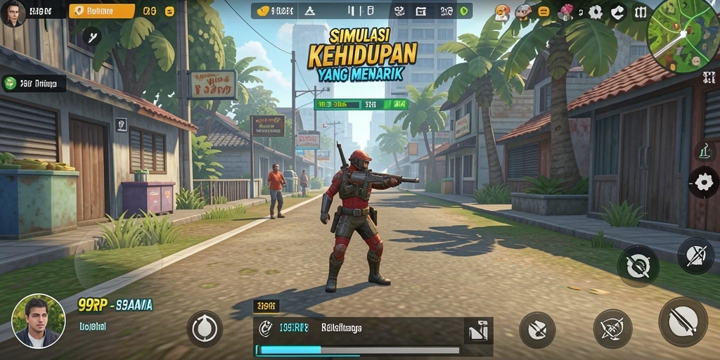 Screenshot gameplay 99RP dengan karakter berinteraksi di dunia virtual.