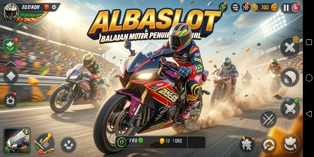 Screenshot gameplay menunjukkan aksi balapan motor yang mendebarkan.