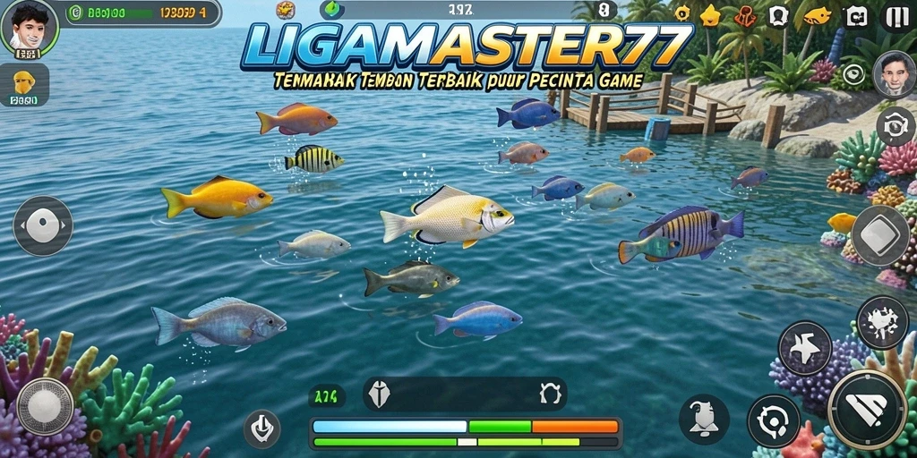 Tampilan menarik dari gameplay LIGAMASTER77 saat menangkap ikan.