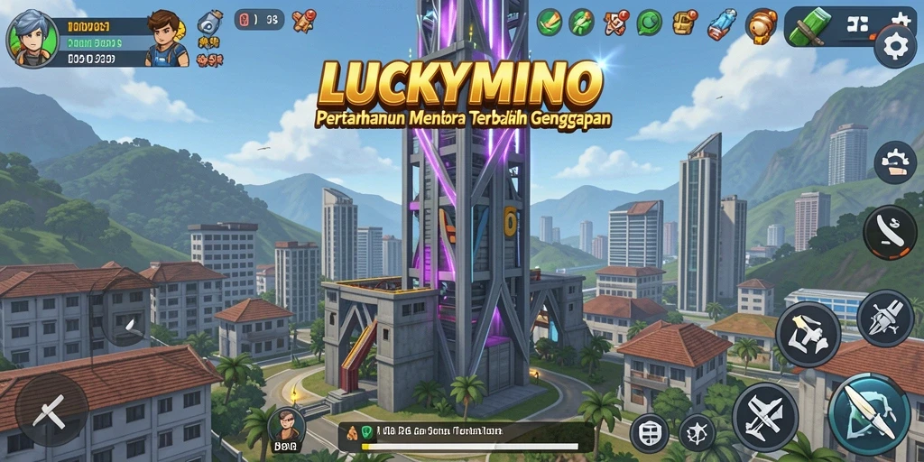 Screenshot permainan LUCKYMINO menampilkan aksi menara pertahanan yang mendebarkan.