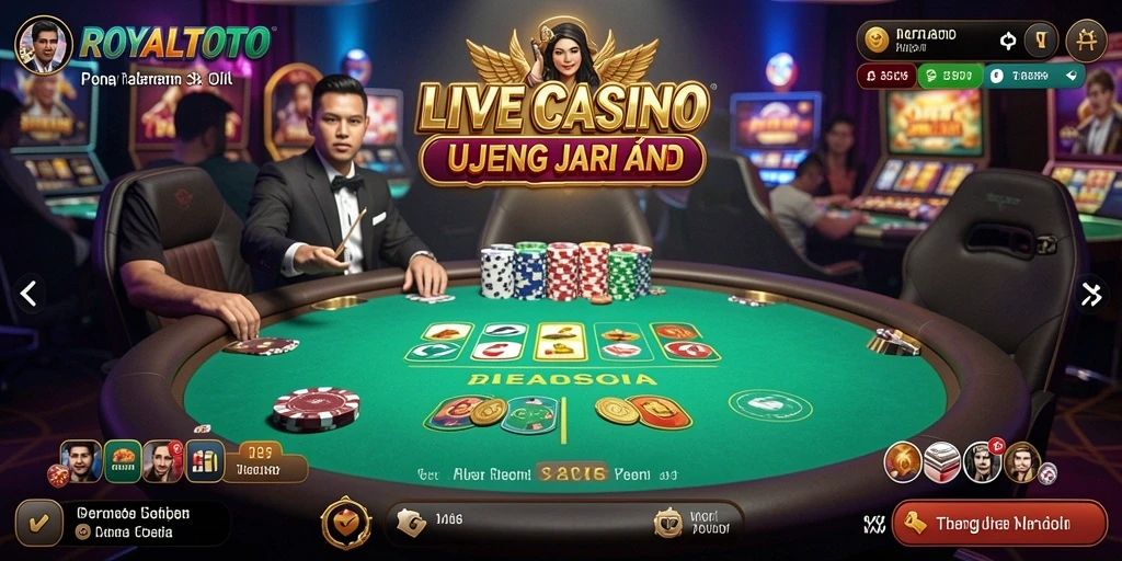 Gameplay seru di ROYALTOTO yang menampilkan dealer langsung di meja kasino.