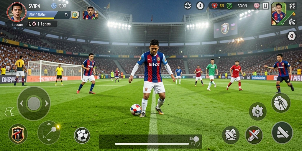 Tampilan gameplay SVIP4 yang memukau dan realistis dalam aksi sepak bola.