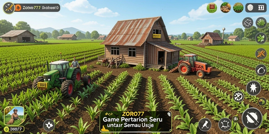 Tampilan gameplay ZORO77 yang menarik saat bertani.